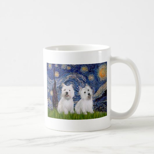 Starry Night - Westies (zwei) Kaffeetasse (Rechts)