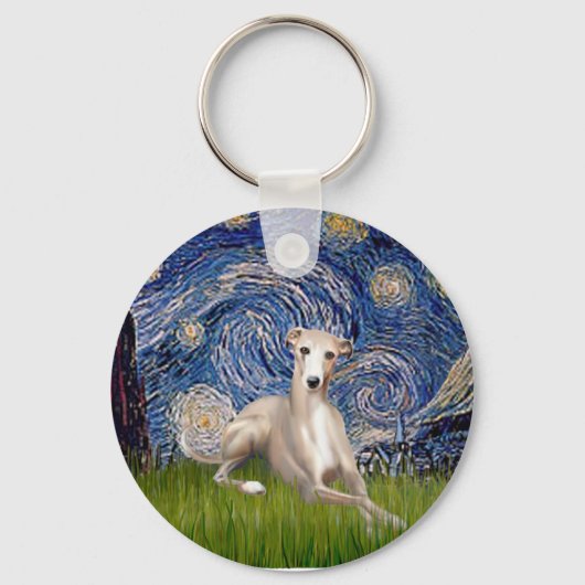 Starry Night - Whippet #2 Schlüsselanhänger (Vorderseite)