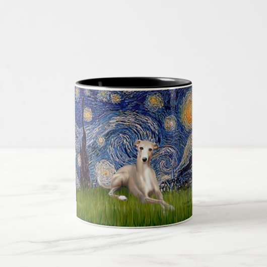 Starry Night - Whippet #2 Zweifarbige Tasse (Mittel)