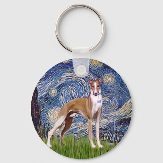 Starry Night - Whippet (Stand) Schlüsselanhänger (Vorderseite)