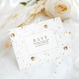 Starry Night White and Gold Wedding RSVP Postkarte