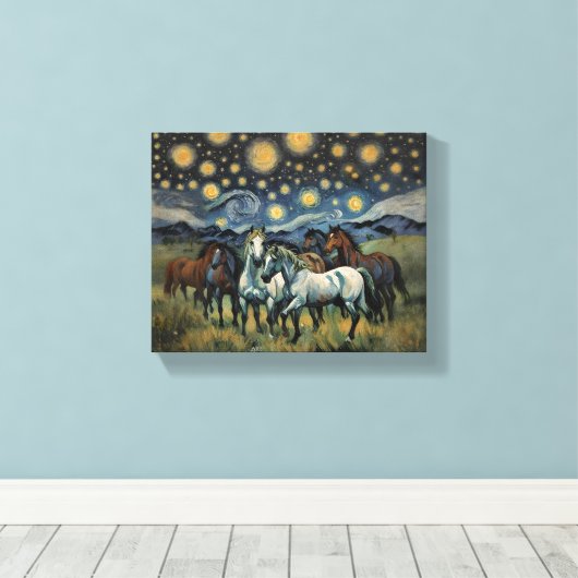 Starry Night Wild Horses Leinwanddruck (Insitu (Holzboden))