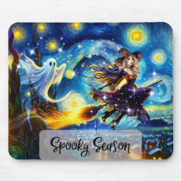 Starry Night Witchy Halloween Design Mousepad