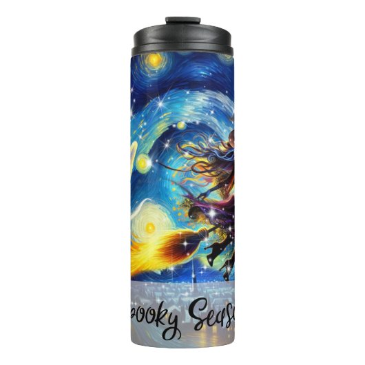 Starry Night Witchy Halloween Design Thermosbecher (Vorderseite)