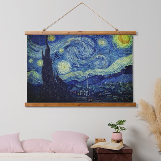 Starry Night Wooden Tapestry von Vincent Van Gogh Wandteppich Mit Holzrahmen (Schlafzimmer)