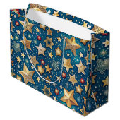 Starry Night Wrapping Paper Shimmering und Festiva Große Geschenktüte (Rückseite Schrägansicht)