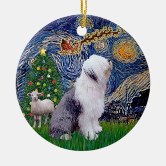 Starry Night Xmas - Old English Sheepdog Keramik Ornament (Vorne)