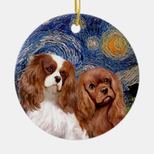 Starry Night - ZWEI Cavaliers (BL+Ruby) Keramikornament