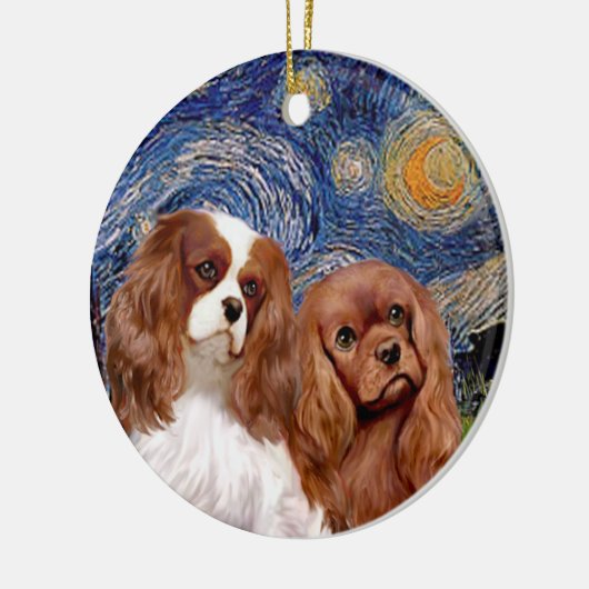 Starry Night - ZWEI Cavaliers (BL+Ruby) Keramikornament (Links)