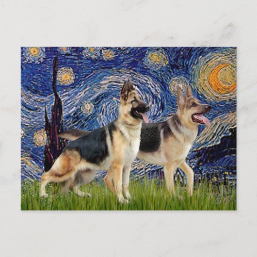 Starry Night - Zwei deutsche Hirten Postkarte (Vorderseite)