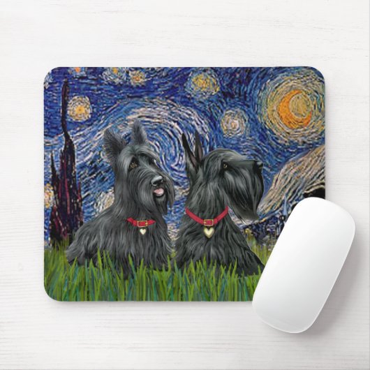 Starry Night - Zwei schottische Terrier Mousepad (Mit Mouse)