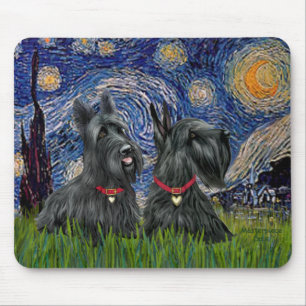 Starry Night - Zwei schottische Terrier Mousepad
