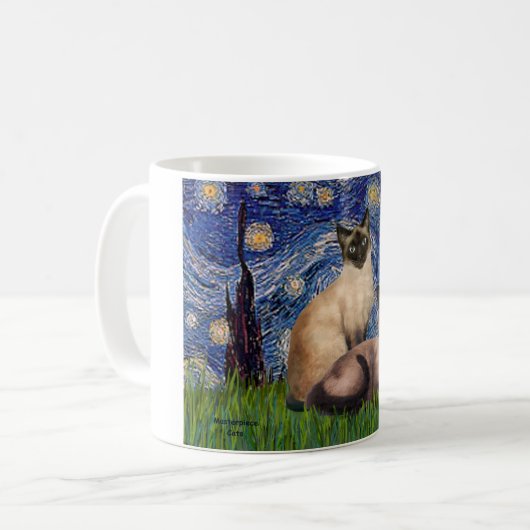 Starry Night - Zwei Siamkatzen (Choc Pt. Kaffeetasse (Vorderseite Links)