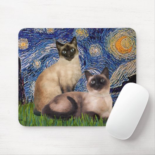 Starry Night - Zwei Siamkatzen (Choc Pt. Mousepad (Mit Mouse)