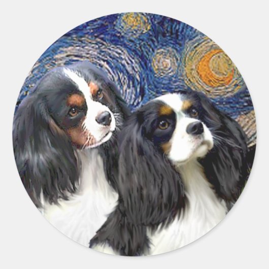 Starry Night - Zwei Tri Cavaliers Runder Aufkleber (Vorderseite)