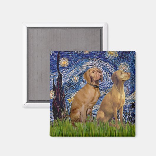 Starry Night - Zwei Vizslas Magnet (Vorderseite/Rückseite)