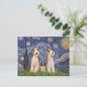 Starry Night - Zwei Wire Fox Terrier Postkarte (Stehend Vorderseite)