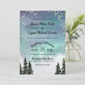 Starry Northern Lights Mountain Sky Wedding Einladung (Stehend Vorderseite)