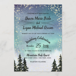 Starry Northern Lights Mountain Sky Wedding Einladung