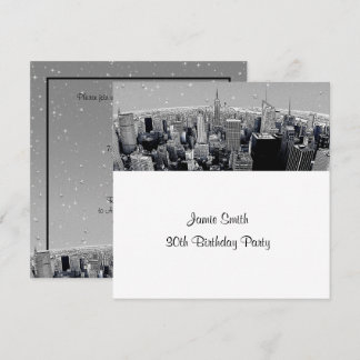 Starry NYC Etched Fisheye Gray Skyline Birthday SQ Einladung