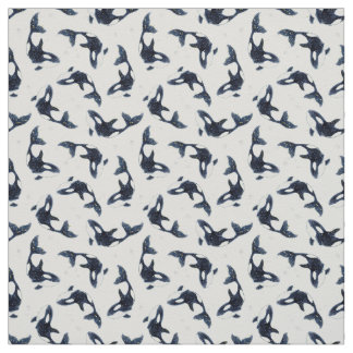 Starry Ocean Orca Whales Dreamy Blue Design Stoff