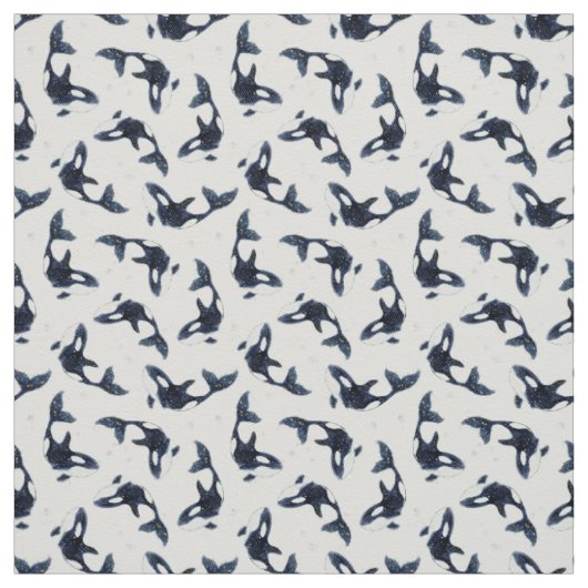 Starry Ocean Orca Whales Dreamy Blue Design Stoff (Muster)