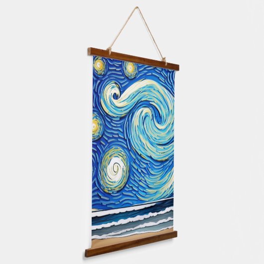 Starry Ocean Summer Beach Waves Wandteppich Mit Holzrahmen (Gewinkelt)