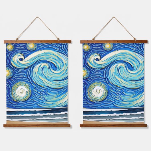 Starry Ocean Summer Beach Waves Wandteppich Mit Holzrahmen (Doppelt)