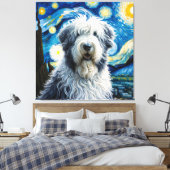 Starry Old English Sheepdog Dog Portrait Leinwanddruck (Insitu (Schlafzimmer))