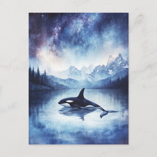 Starry Orca Whale Mountain Lake Postkarte (Vorderseite)