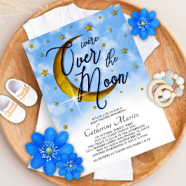 Starry Over the Moon Blue Gold Baby Boy Dusche Einladung