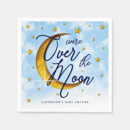 Starry Over the Moon Blue Gold Baby Dusche Serviette