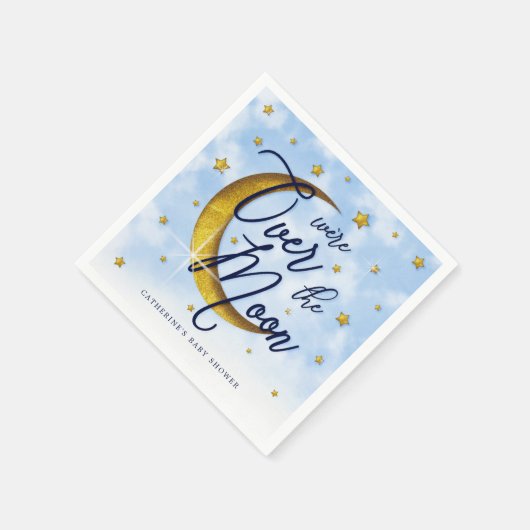 Starry Over the Moon Blue Gold Baby Dusche Serviette (Ecke)