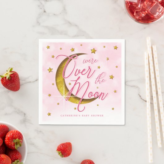 Starry Over the Moon Pink Gold Baby Dusche Napkins Serviette (Beispiel)