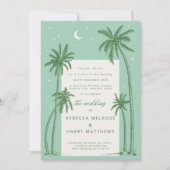 Starry Palm Trees Green boho Hochzeitseinladung Einladung (Vorderseite)