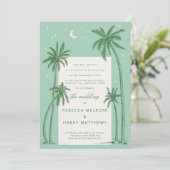 Starry Palm Trees Green boho Hochzeitseinladung Einladung (Stehend Vorderseite)