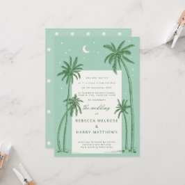 Starry Palm Trees Green boho Hochzeitseinladung Einladung