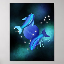 Starry Pisces Neptune Zodiac Poster