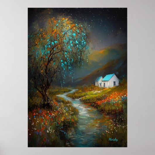 Starry River Hütte - traumhafte Landschaft Poster (Vorne)