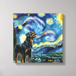 Starry Rottweiler Dog Portrait - Portrait für Haus Leinwanddruck