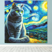 Starry Russian Blue Cat Portrait - Portrait für Ha Leinwanddruck (Insitu (Holzboden))