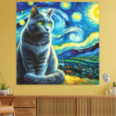Starry Russian Blue Cat Portrait - Portrait für Ha Leinwanddruck (Insitu (Wohnzimmer))