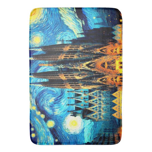 Starry Sagrada Familia Barcelona Badematte (Vorderseite Vertikal)