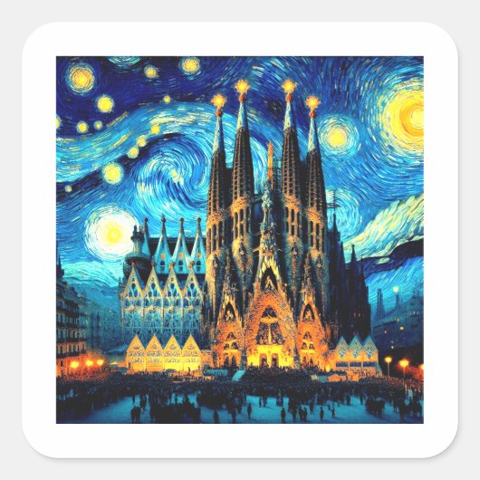 Starry Sagrada Familia Barcelona Quadratischer Aufkleber (Vorderseite)