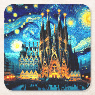 Starry Sagrada Familia Barcelona Rechteckiger Pappuntersetzer