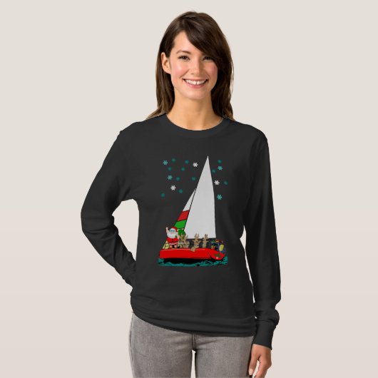Starry Santa Sailing auf dem Weihnachtsschwarzen T T-Shirt (Vorne ganz)