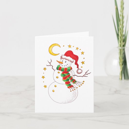 Starry Santa Snowman Grußkarte Karte (Vorderseite)