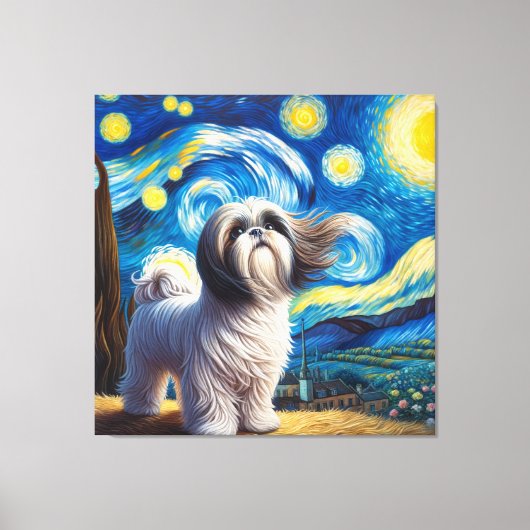 Starry Shih Tzu Dog Portrait - Portrait für Hausti Leinwanddruck (Vorderseite)