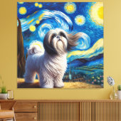 Starry Shih Tzu Dog Portrait - Portrait für Hausti Leinwanddruck (Insitu (Wohnzimmer))