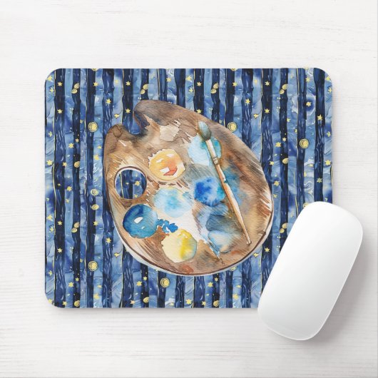 Starry Sky Blue Peach Yellow Paint Mousepad (Mit Mouse)